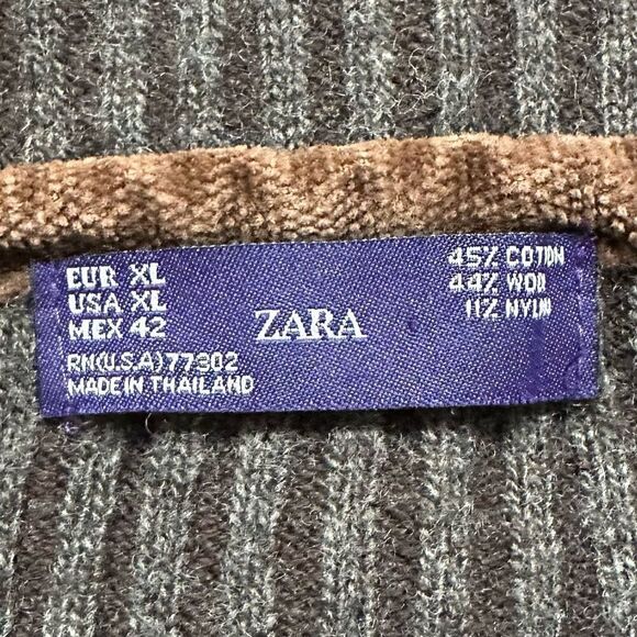 Zara Men’s Wool Blend Knitted Velvet Trim Henley Sweater - Picture 9 of 10